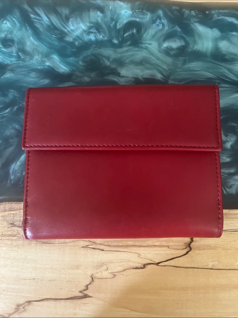 Fendi FF Logo Red Leather compact Wallet with Gold Logo Buckle